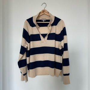 Jcrew Cashmere Sweater Blue Cream Stripe Rugby Style Brand New